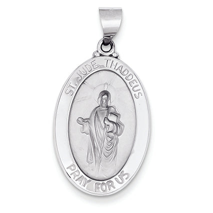 14K White Gold Polished and Satin St. Jude Thaddeus Medal Pendant