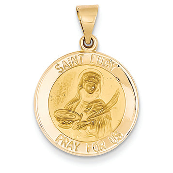 14K Gold Polished and Satin St. Lucy Medal Pendant