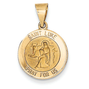 14K Gold Polished and Satin St. Luke Medal Pendant