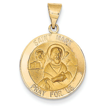 14K Gold Polished and Satin St. Mark Medal Pendant
