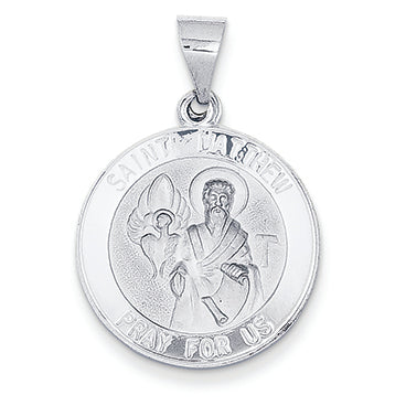 14K White Gold Polished and Satin St. Matthew Pendant