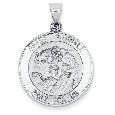 14K White Gold Polished and Satin St. Michael Medal Pendant