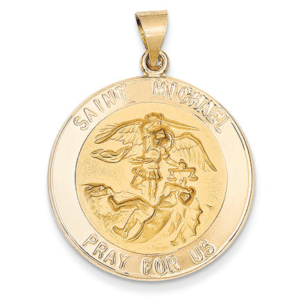 14K Gold Polished and Satin St. Michael Medal Pendant