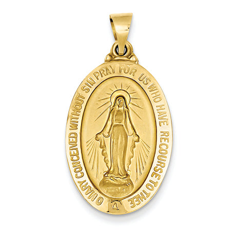14K Gold Polished and Satin Miraculous Medal Pendant
