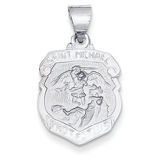 14K White Gold Polished and Satin St. Michael Medal Pendant