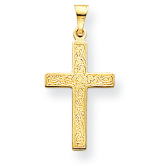 14K Gold Floral Cross Pendant