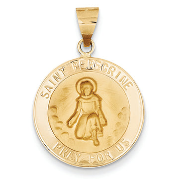14K Gold Polished and Satin St. Peregrine Medal Pendant
