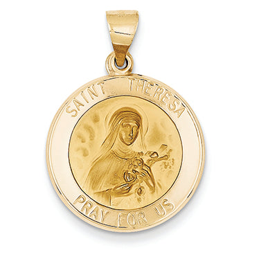14K Gold Polished and Satin St. Theresa Medal Pendant