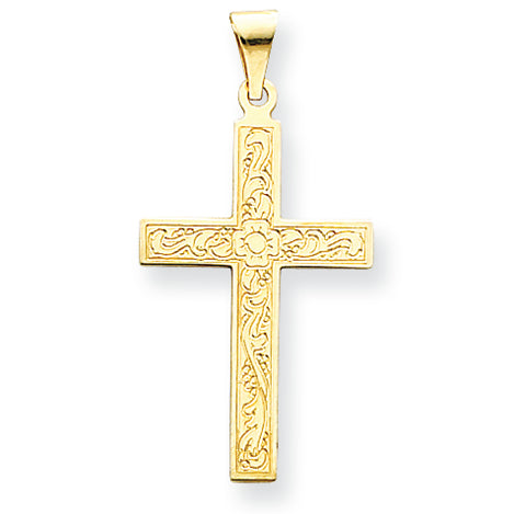 14K Gold Floral Cross Pendant