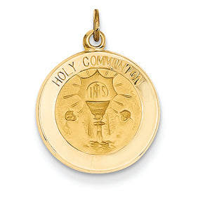 14K Gold Polished and Satin Holy Communion Medal Pendant