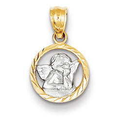 14K Gold Yellow Gold Rhodium Plated Cherub Pendant