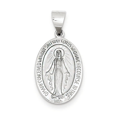 14K White Gold Polished and Satin Miraculous Medal Pendant