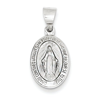 14K White Gold Polished and Satin Miraculous Medal Pendant