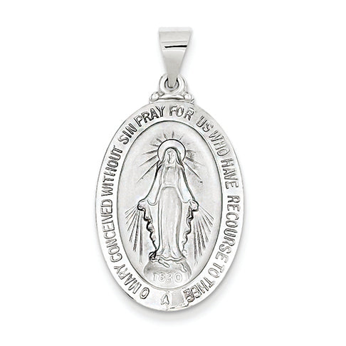 14K White Gold Polished and Satin Miraculous Medal Pendant