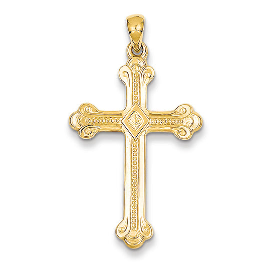 14K Gold Budded Cross Pendant