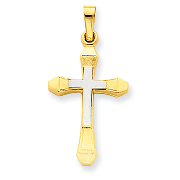 14K Gold Two-tone Hollow Cross Pendant