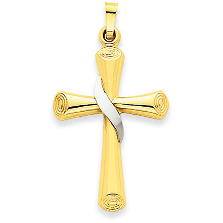 14K Gold Two-tone Hollow Cross Pendant