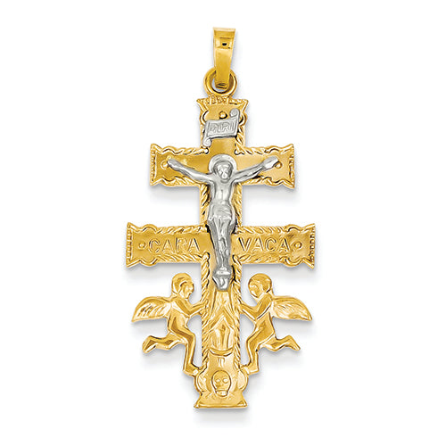 14K Gold Two-tone Cara Vaca Crucifix Pendant