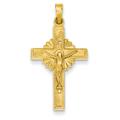 14K Gold INRI Hollow Crucifix Pendant
