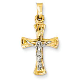 14K Gold Two-tone INRI Hollow Crucifix Pendant