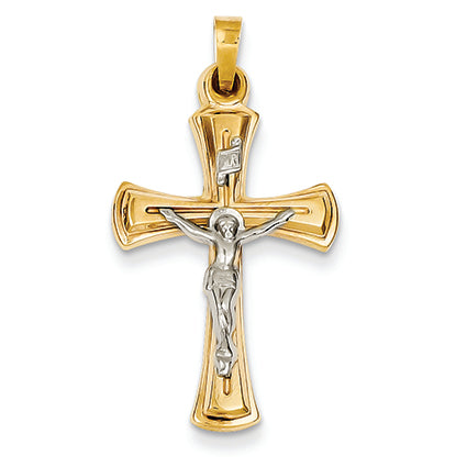 14K Gold Two-tone INRI Hollow Crucifix Pendant