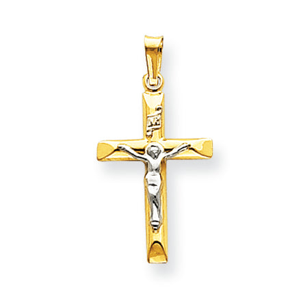 14K Gold Two-tone INRI Hollow Crucifix Pendant