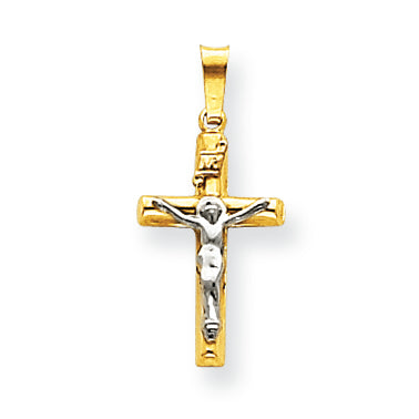 14K Gold Two-tone INRI Hollow Crucifix Pendant