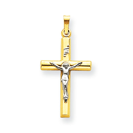 14K Gold Two-tone INRI Hollow Crucifix Pendant