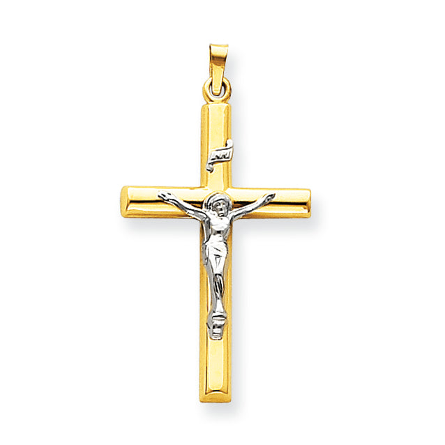 14K Gold Two-tone INRI Hollow Crucifix Pendant