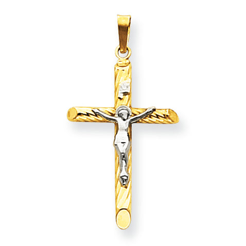 14K Gold Two-tone INRI Hollow Crucifix Pendant