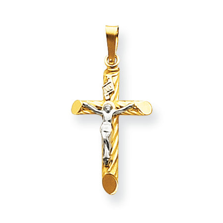 14K Gold Two-tone INRI Hollow Crucifix Pendant