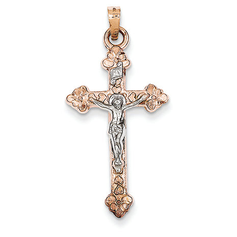 14K Gold Two-tone INRI Hollow Crucifix Pendant