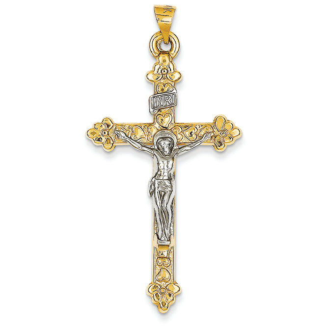 14K Gold Two-tone INRI Hollow Crucifix Pendant