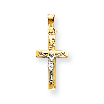 14K Gold Two-tone INRI Hollow Crucifix Pendant