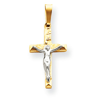 14K Gold Two-tone INRI Hollow Crucifix Pendant