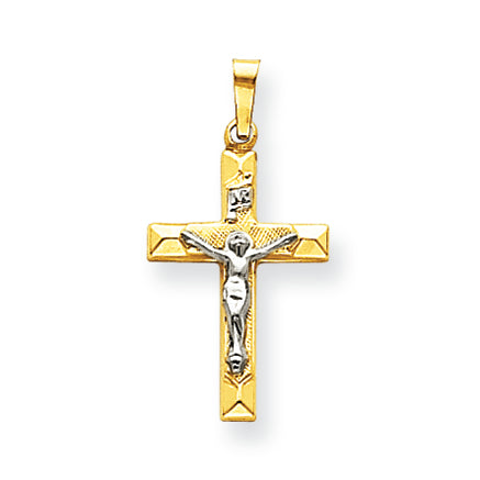 14K Gold Two-tone INRI Hollow Crucifix Pendant