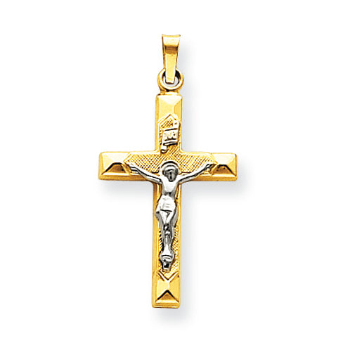 14K Gold Two-tone INRI Hollow Crucifix Pendant