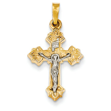 14K Gold Two-tone INRI Hollow Crucifix Pendant