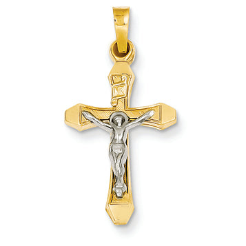 14K Gold Two-tone INRI Hollow Crucifix Pendant