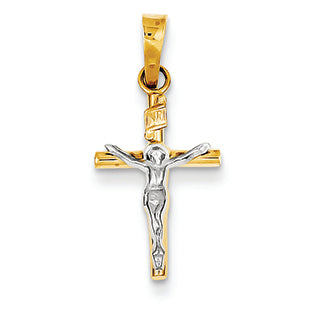 14K Gold Two-tone INRI Hollow Crucifix Pendant
