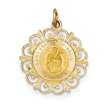 14K Gold Saint Francis of Assisi Medal Pendant