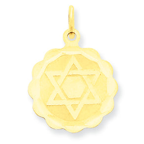 14K Gold Solid Star of David Disc Charm