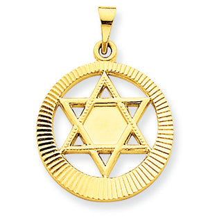 14K Gold Solid Etched Star of David Charm