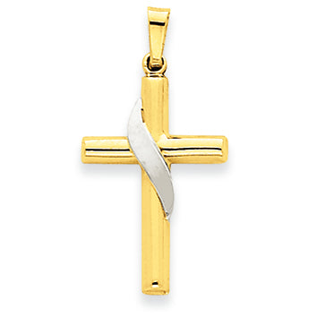 14K Gold Two-tone Hollow Cross Charm