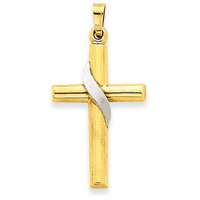 14K Gold Two-tone Hollow Cross Charm