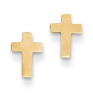 14K Gold Polished Cross Post Earrings