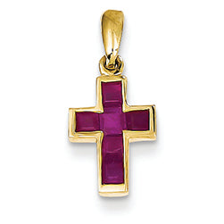 14K Gold Small Ruby Cross Pendant