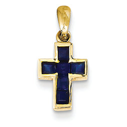 14K Gold Small Sapphire Cross Pendant