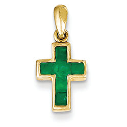 14K Gold Small Emerald Cross Pendant