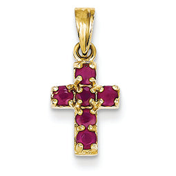 14K Gold Small Ruby Cross Pendant